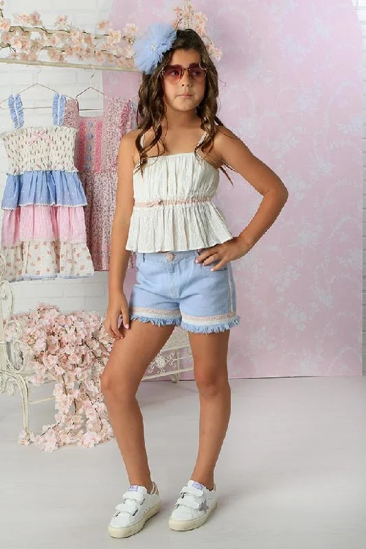 Sky Denim Short Set Flared Denim Skirt