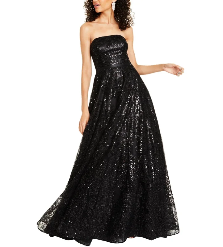 3 - say yes to the prom black sequin strapless gown Shimmer Sequin Dress