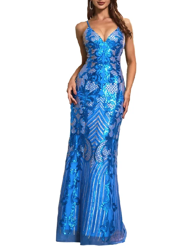 M - ssb blue & gold sequin gown Sleek Sequin Dress