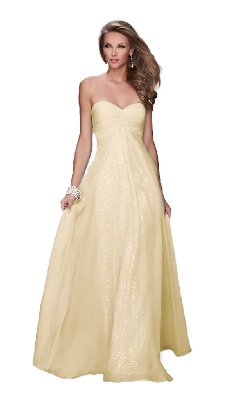 4 - la femme lemon yellow strapless sequin gown with chiffon overlay Sequin Dress Dressy