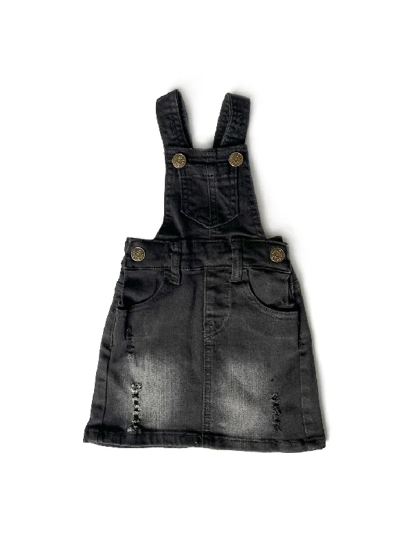 Denim Skirt Overalls- Black Wash Tattered Denim Skirt