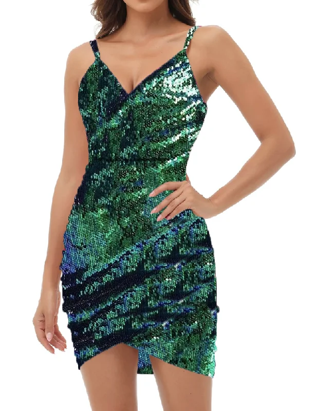 M - ssb green faux wrap sequin mini dress Glamorous Sequin Dress