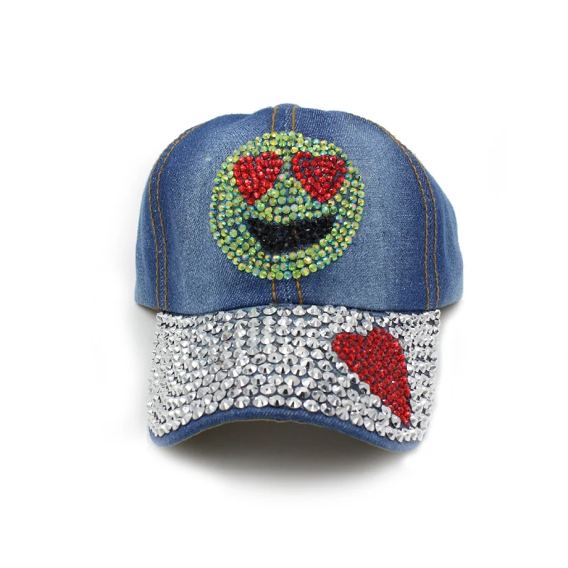 Maniere Denim Emoji Hat Embroidered Denim Skirt