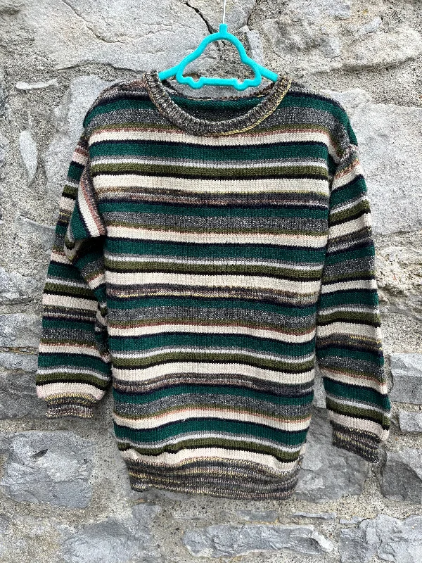 90s grey stripy jumper 8y (128cm) Chunky Pullover Sweater