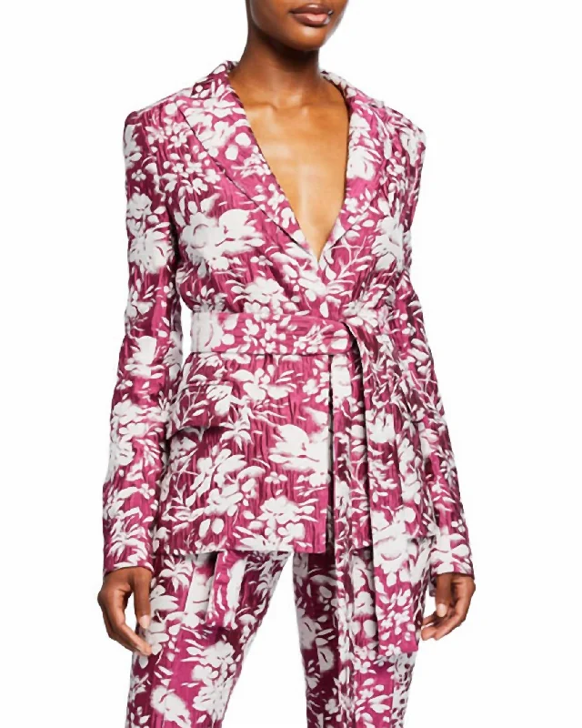 Raquelle Jacket In Jacquard Fuchsia Print Double-breasted Blazer Jacket