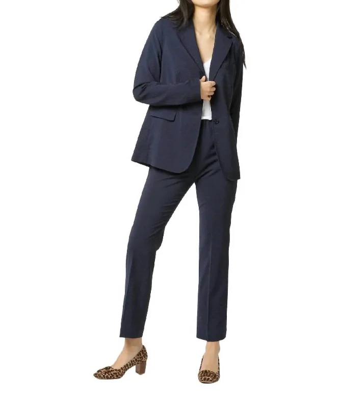 Sarah Jacket In Navy Stretch Wool Seersucker Women’s Relaxed Blazer