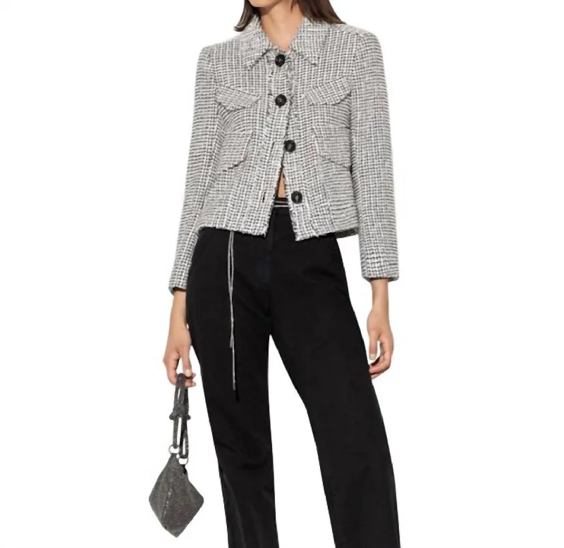 Cropped Tweed Jacket In Black, White Blazers for Business Wear