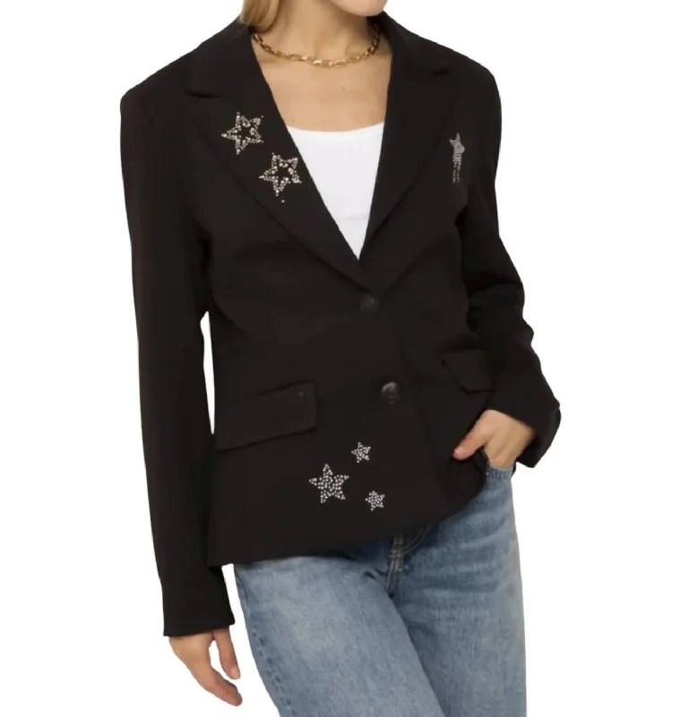 Junie Rhnestone Star Blazer In Black Minimalist Blazer Look