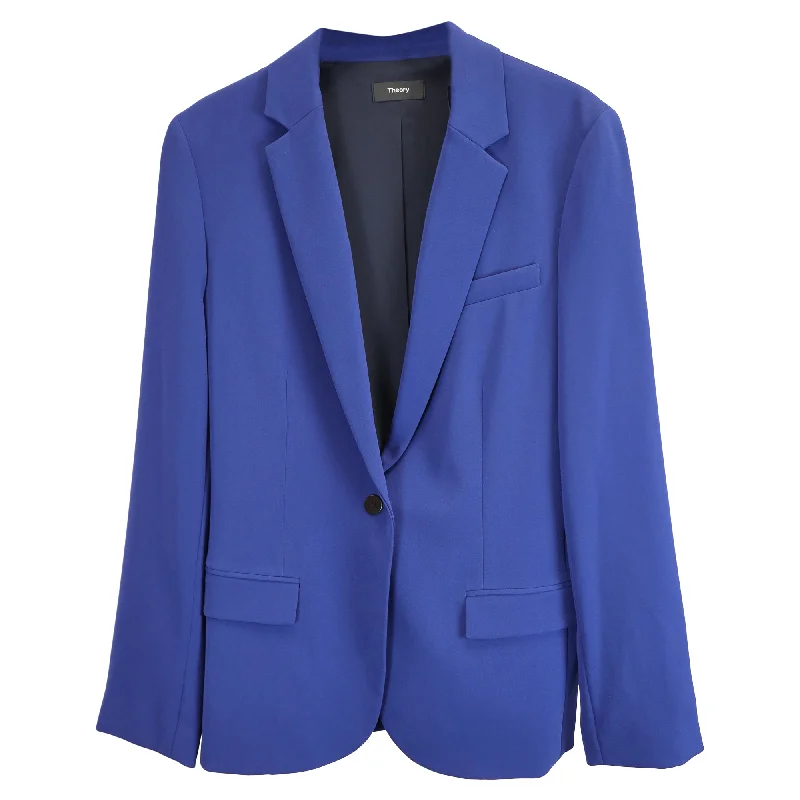 Theory Crepe Blazer in Blue Triacetate Blazer with Shoulder Pads