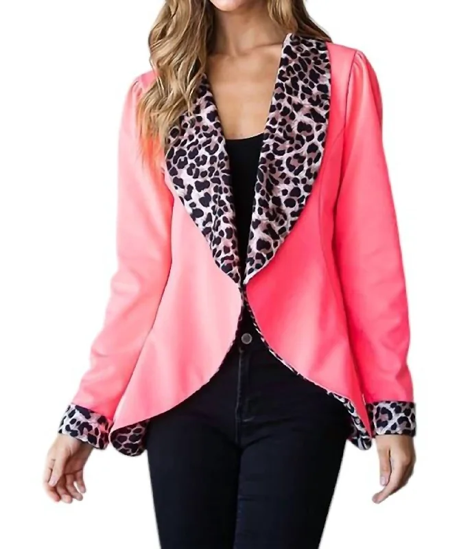 Hot Shot Blazer Jacket In Hot Pink Cheetah Fitted Women’s Blazer