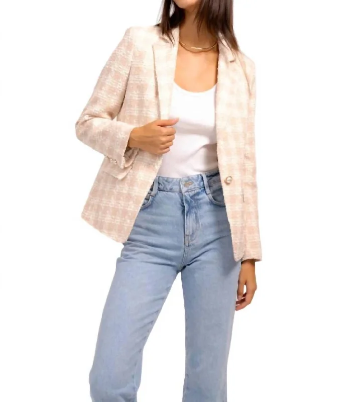 Jasper Patched Tweed Blazer In Baby Pink Blazer with Ruffles