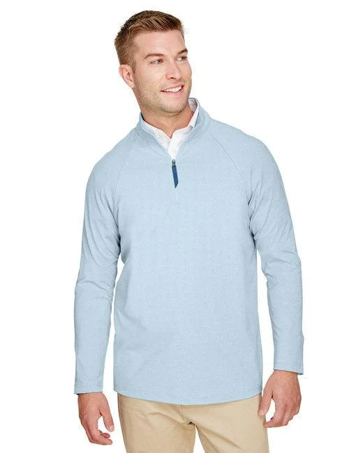 Devon & Jones CrownLux Performance  Men's Clubhouse Micro-Stripe Quarter-Zip DG480 Warm Hoodie Sweatshirt