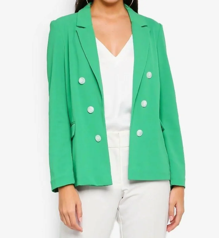 Bonded Double Breasted Open Front Jacket In Green Structured Blazer Jacket