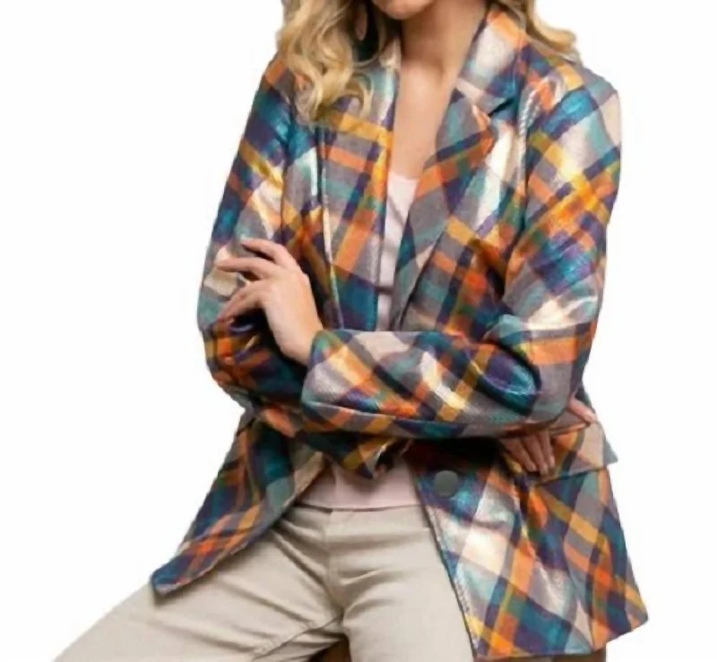 Alexey Jacket In Danube Plaid Women’s Blazer with Pleats