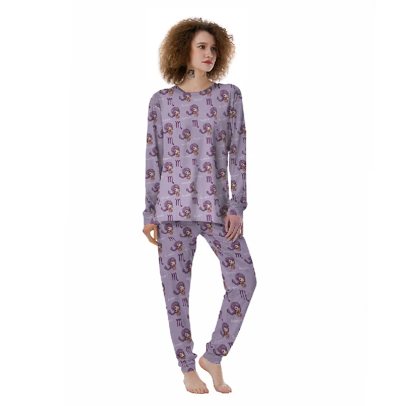 Scorpio Cute Cartoon Print Pattern Women's Pajamas Movie night pajama sets