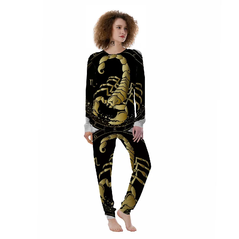 Scorpio Sign Black And Gold Print Women's Pajamas Postpartum pajama sets