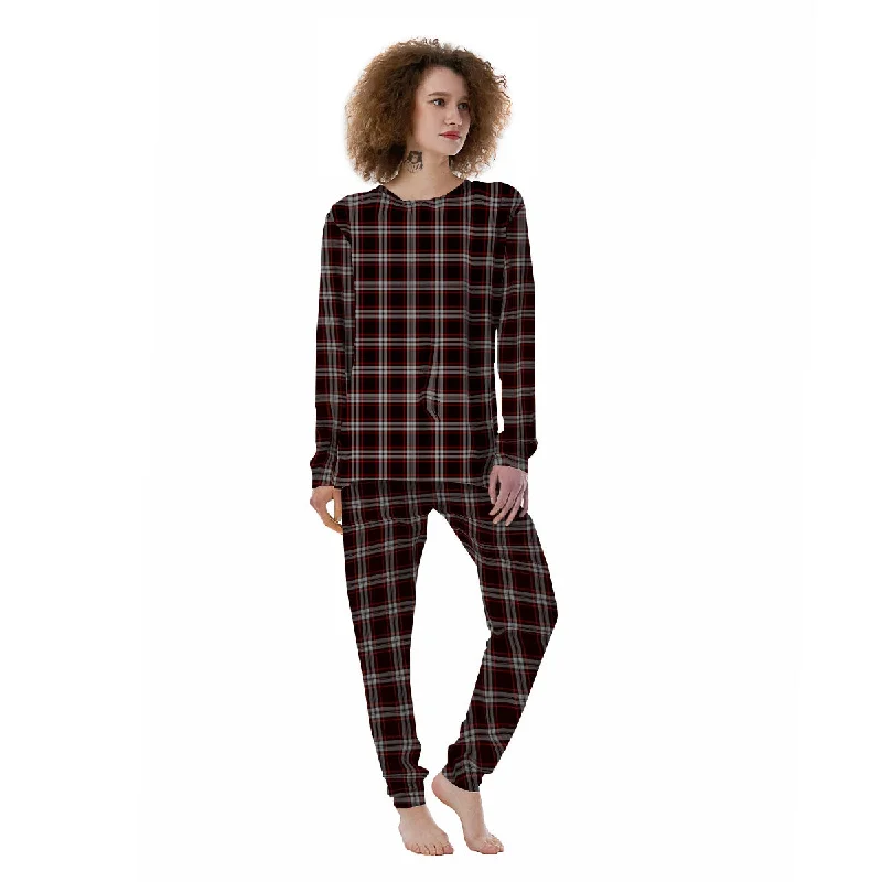 Scottish Plaid Grey Black And Red Print Women's Pajamas Travel pajama sets