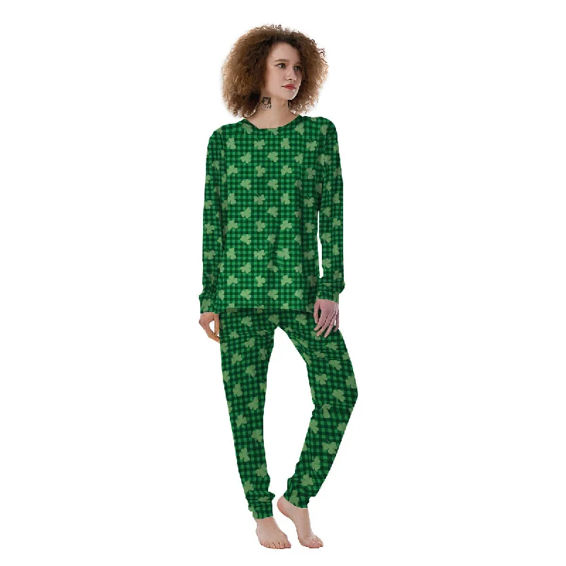 Shamrock Green Plaid Print Pattern Women's Pajamas Floral pajama sets