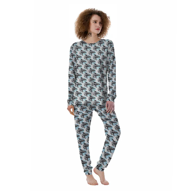 Shark White And Grey Print Pattern Women's Pajamas Cooling pajama sets