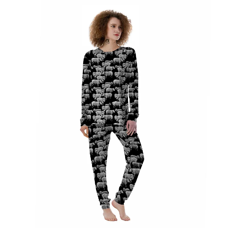 Sheep Doodle Print Pattern Women's Pajamas Knitted pajama sets