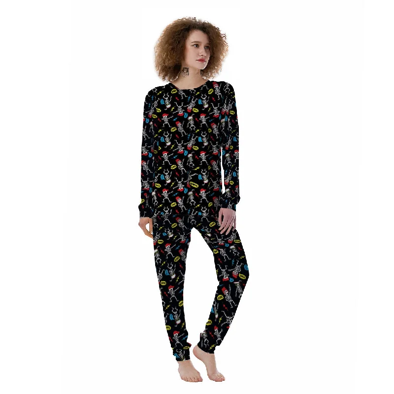 Skeleton Party Fun Print Pattern Women's Pajamas Best pajama sets for girls' night