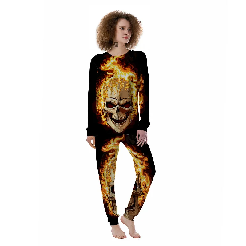 Skull Fire Print Women's Pajamas Expensive pajama sets