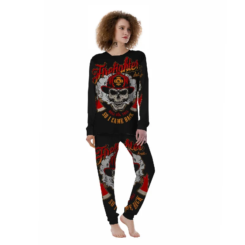 Skull Firefighter Department Print Women's Pajamas Designer pajama sets