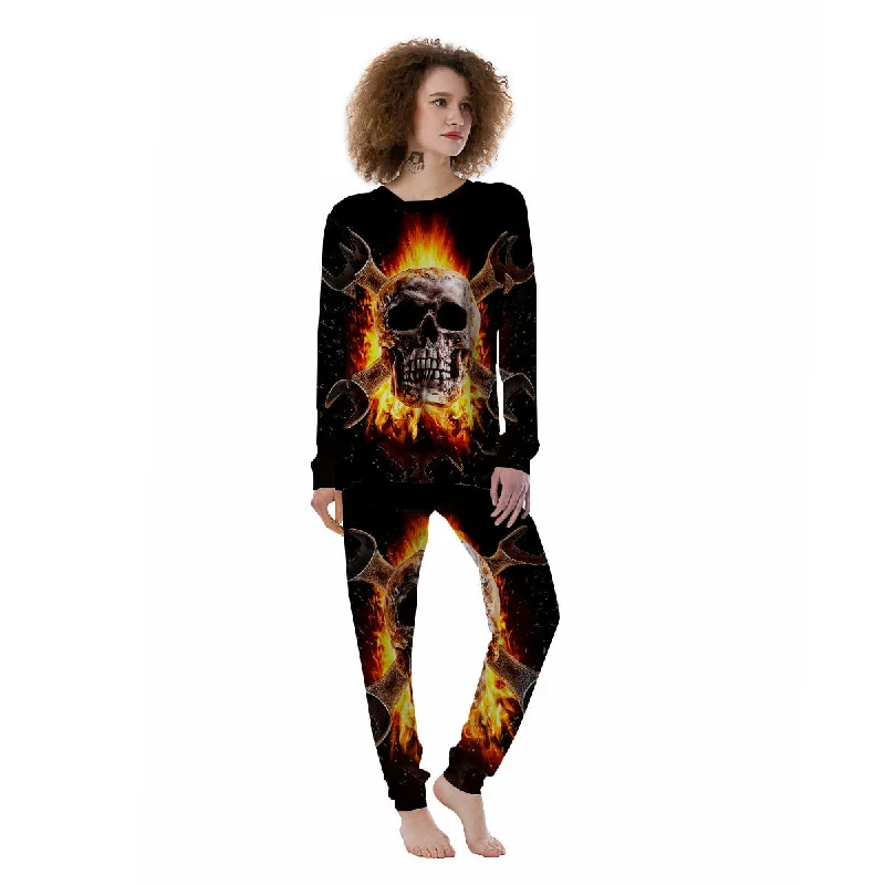 Skull Flaming And Cross Wrench Print Women's Pajamas Amazon pajama sets