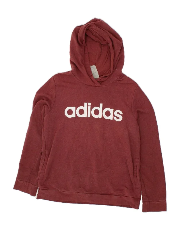 ADIDAS Womens Graphic Hoodie Jumper UK 16/18 Large Burgundy Cotton Mohair sweaters