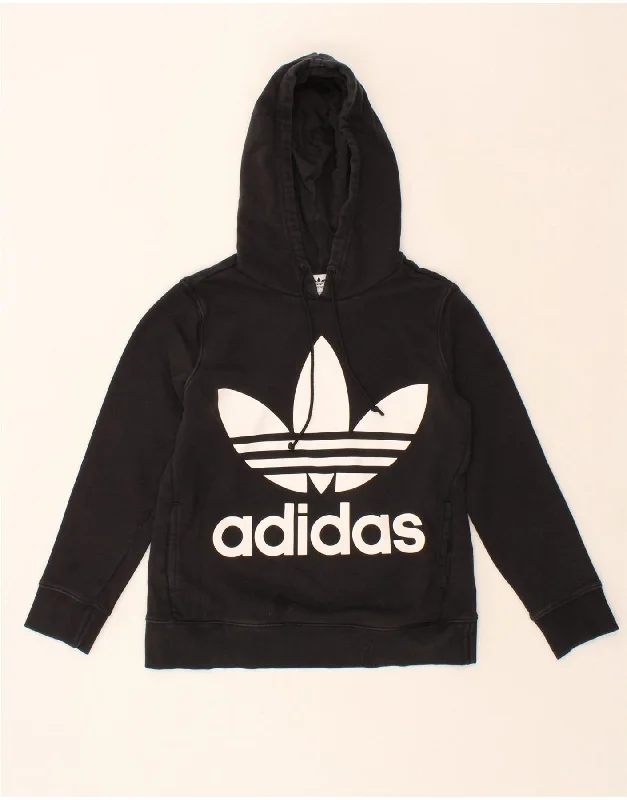 ADIDAS Womens Graphic Hoodie Jumper UK 8 Small  Black Cotton Eco-friendly sweaters