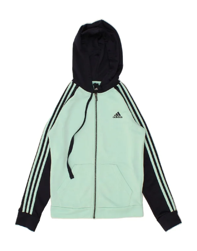 ADIDAS Womens Zip Hoodie Sweater UK 8/10 Small Blue Colourblock High-end sweaters