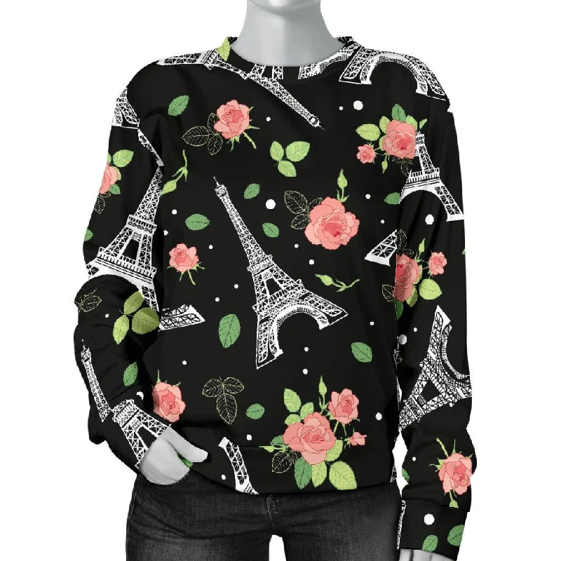 Eiffel Tower Floral Print Pattern Women's Sweatshirt Soft-touch sweaters