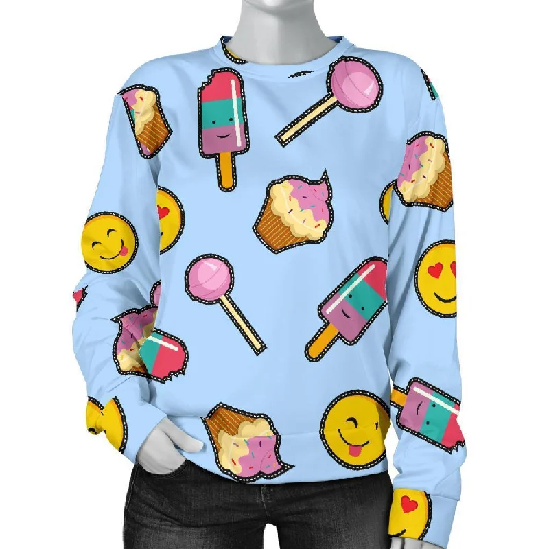 Emoji Dessert Pattern Print Women's Sweatshirt Warmest sweaters for extreme cold