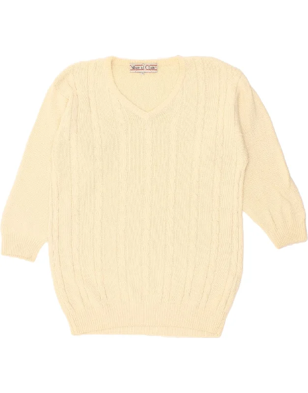 MARCEL CLAIR Womens V-Neck Jumper Sweater EU 44 XL Beige Cotton Christmas sweaters