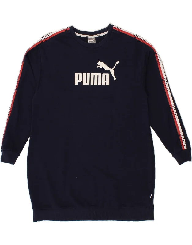 PUMA Womens Longline Graphic Sweatshirt Jumper UK 14 Large Navy Blue Best sweaters for cozy nights