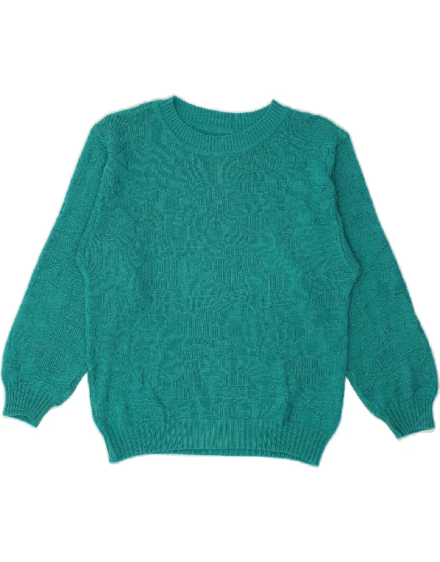 VINTAGE Womens Boat Neck Jumper Sweater UK 14 Medium Turquoise Best everyday sweaters