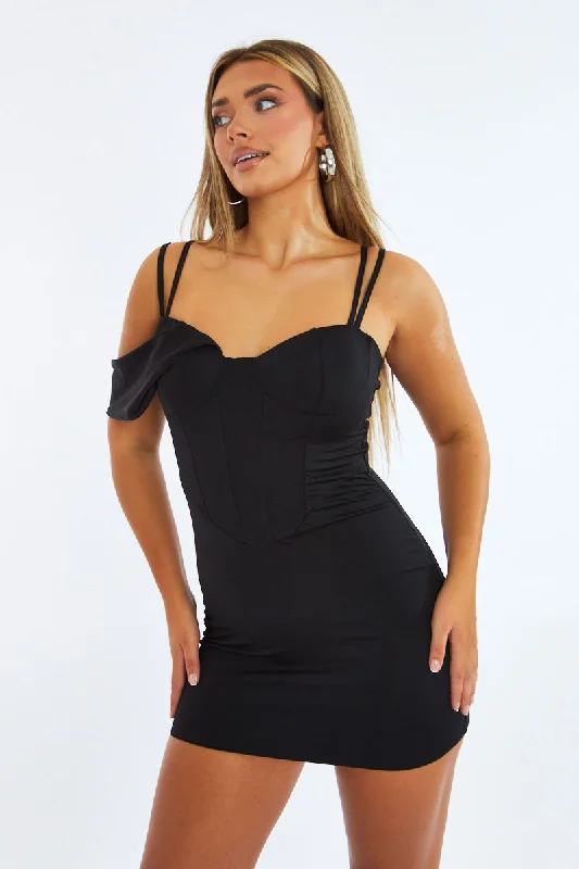 Black Corset Detail Bodycon Mini Dress - Vera Boho mini dresses