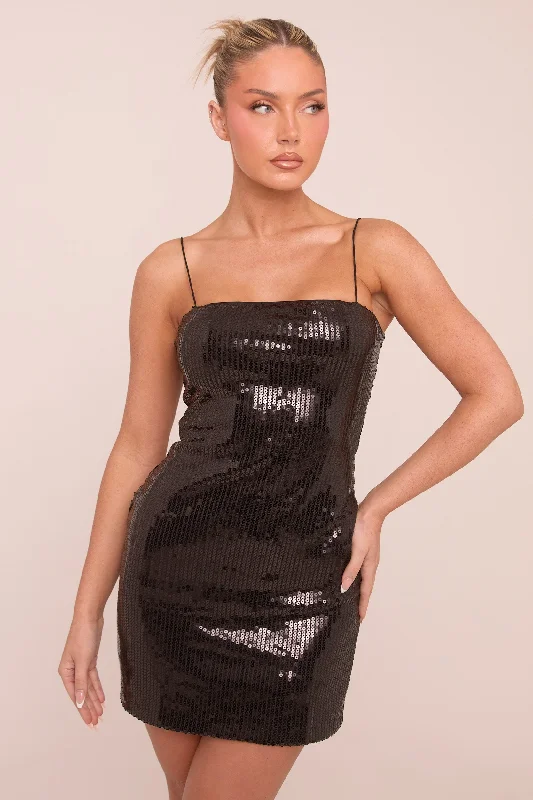 Black Sequin Shoulder Strap Mini Dress - Miliana Sexy mini dresses