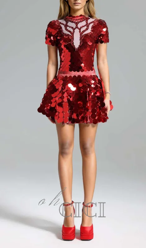 HELENE BURGUNDY SEQUINS DIAMANTE SET Trendy mini dresses under $50