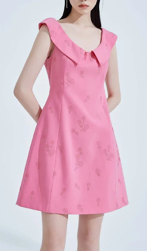 SLEEVELESS EMBROIDERED MINI DRESS IN PINK Silk mini dresses