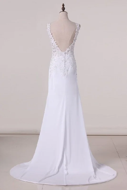 2024 Sexy Open Back V Neck Spandex Wedding Dresses Mermaid With PMTC9K57 Mermaid Style Gown