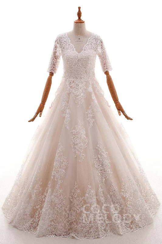 A-Line Floor Length Tulle and Lace Wedding Dress LD4604 Floral Wedding Gown