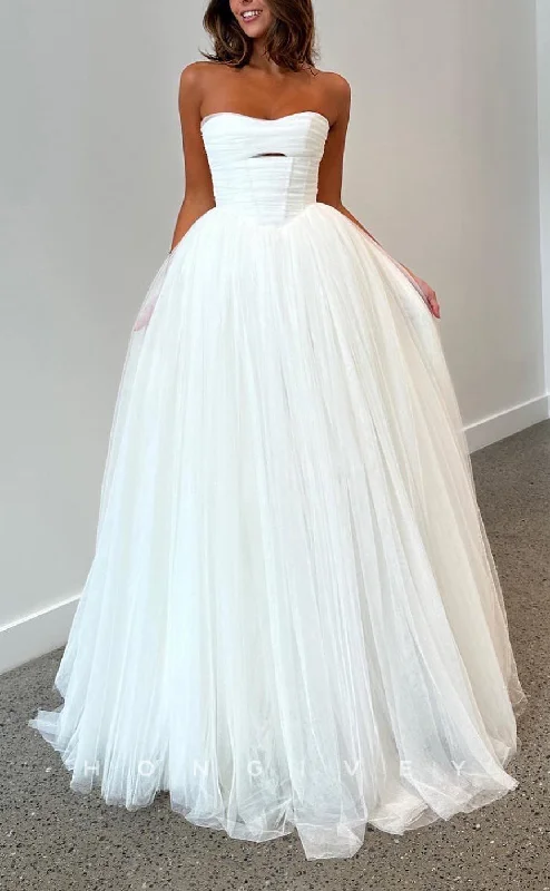 H1753 - Chic A-Line Sweetheart Strapless Tulle Wedding Dress Mermaid Lace Gown