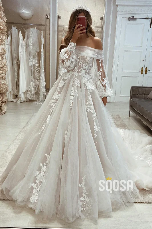 Sweetheart Lace Appliques A-line Rustic Wedding Dress Bridal Gown QW0840 Classic Bridal Dress