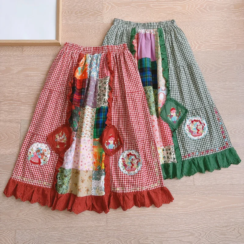 Cottagecore Patchwork Embroidery Skirt High-end unclassified skirts