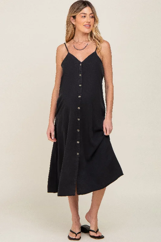 Black Button Down Maternity Midi Tank Dress Velvet midi dresses