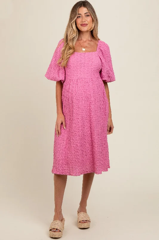 Pink Floral Jacquard Maternity Midi Dress Graduation midi dresses