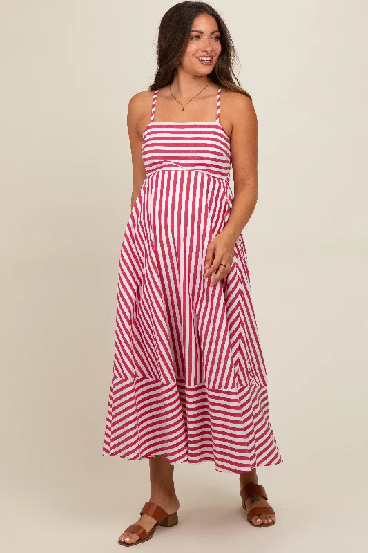 Red Contrast Stripe Maternity Midi Dress Boho midi dresses