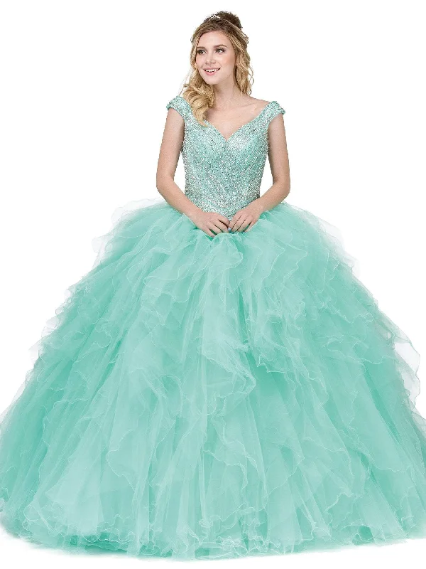 Dancing Queen - 1273 Crystal Adorned Cap Sleeve Quinceanera Ballgown Minimalist party dresses