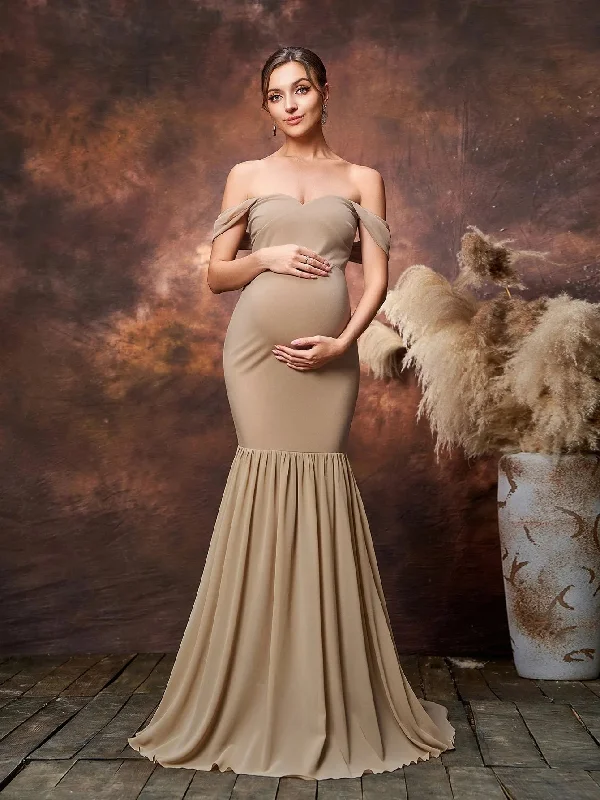 Maternity Off Shoulder Mermaid Hem Evening Dress High-end party dresses